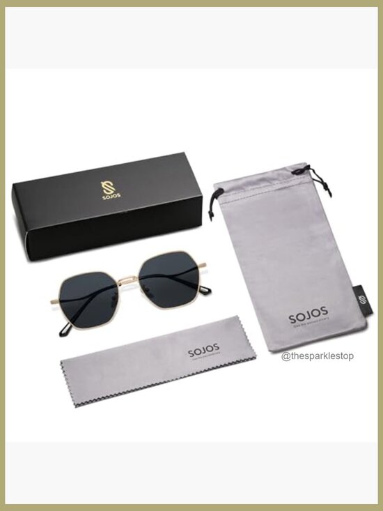 Retro Hexagon Square Polarized Sunglasses with Gold-Colored Metal Frame